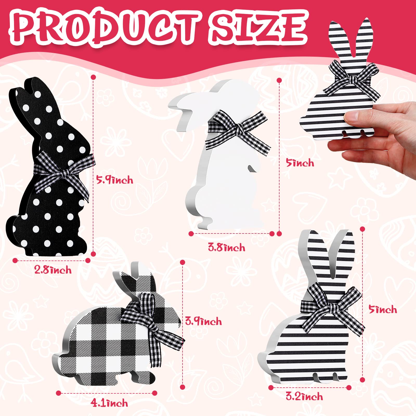 4 Pcs Easter Bunny Table Wooden Signs Bunny Shaped Farmhouse Decor Spring Bunny Wood Tabletop Easter Decorations Easter Bunny Di